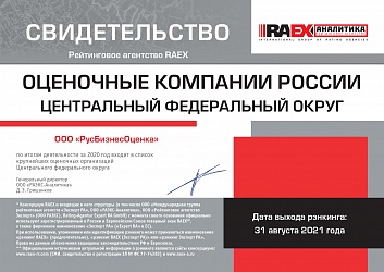 Независимая оценочная компания «РусБизнесОценка» вошла в ТОП-100 крупнейших оценочных организаций в России по итогам 2020 года.